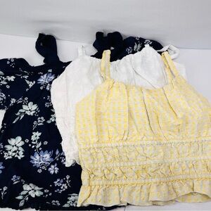Justice Navy Floral‎ Smocked Top ,yellow crop top and white top